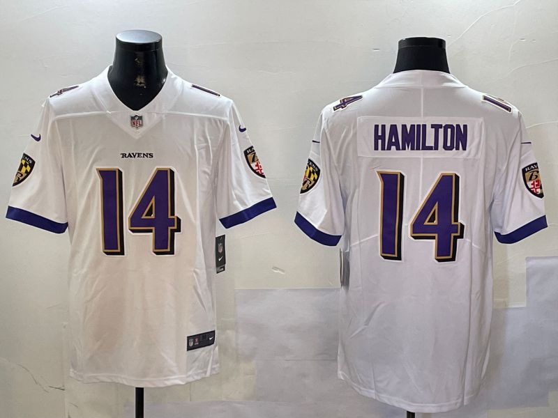 Men Baltimore Ravens #14 Hamilton White Second generation 2024 Nike Limited NFL Jersey style 2->baltimore ravens->NFL Jersey